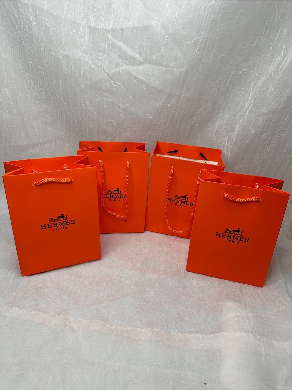 Hermes Orange Mini Shopping Bags with Rope Handles - set of 4